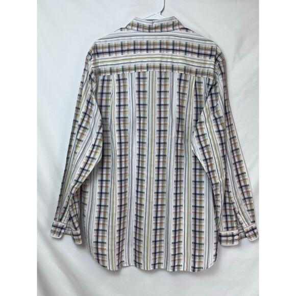 Territory Ahead Men's L White/Blue Striped Preppy Casual Button Front Shirt - Picture 2 of 6